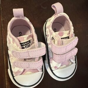 Converse Pink Sneakers with Velcro Straps and Floral Print